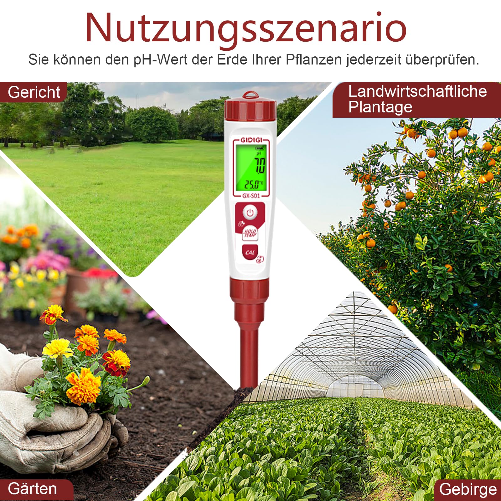 Digitaler Boden-pH-Messgerät, pH-Tester für Topfpflanzen, elektronischer pH-Test für Garten, Rasen, Innen- und Außenbereich, Gewächshaus, Landwirtschaft, Hof