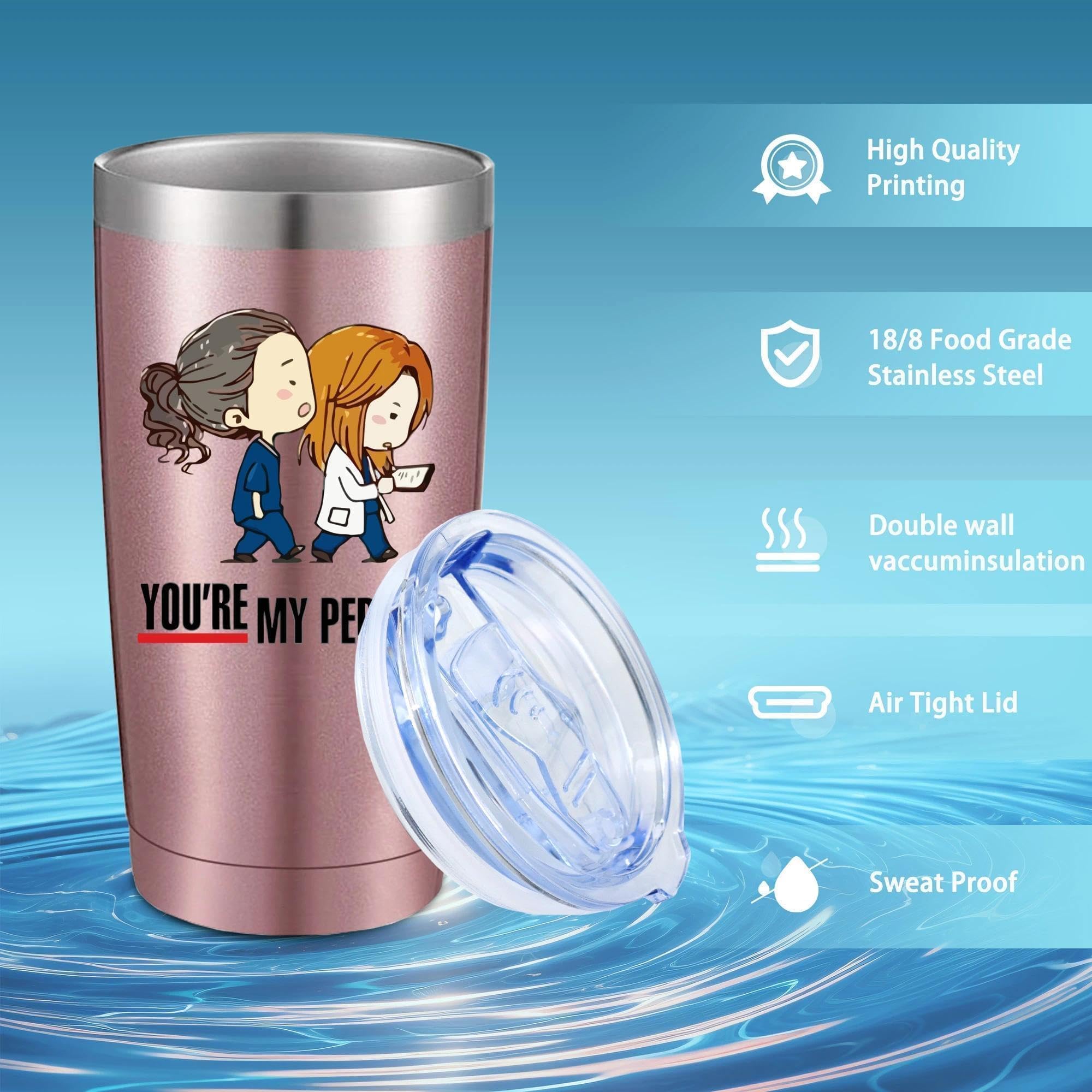 Greys Anatomy You Are My Person Gifts Isolierte Trinkbecher mit Deckel und Strohhalm, 590 ml, Edelstahl, Reise-Kaffeebecher, Trinkbecher, beste Freunde, Bestie (rotgold)