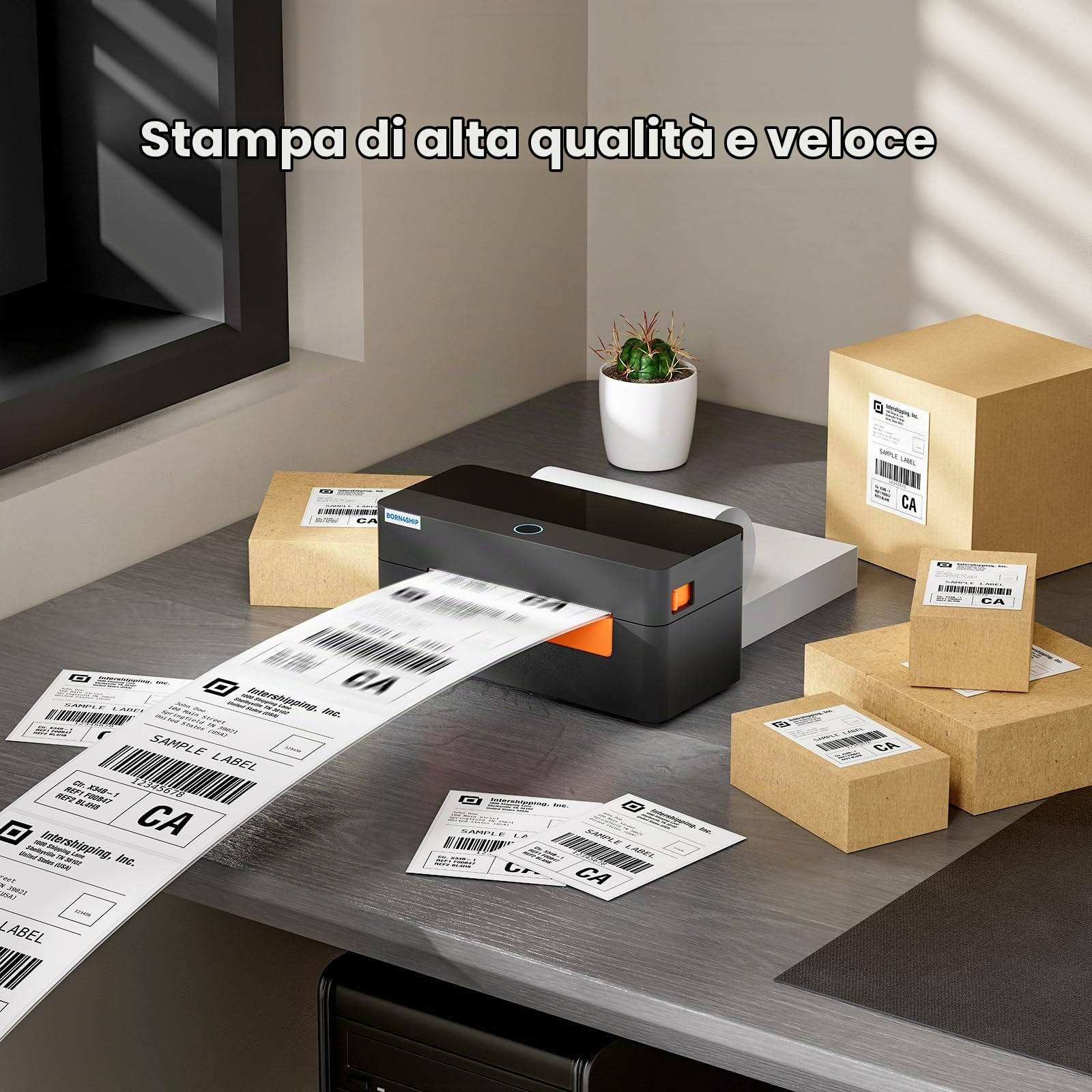 4x6 Stampante per etichette Bluetooth per spedizioni, stampante termica per etichette, compatibile con Etsy, Amazon, adatta per piccole imprese di trasporto, nero-arancione