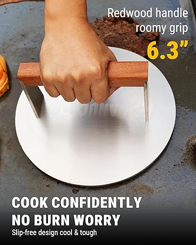 Miniatura 5 de Manucode Smash - Prensa de hamburguesas, trituradora de hamburguesas de 3.8 libras, prensa de tocino de 9 pulgadas para cocinar por lotes, acero