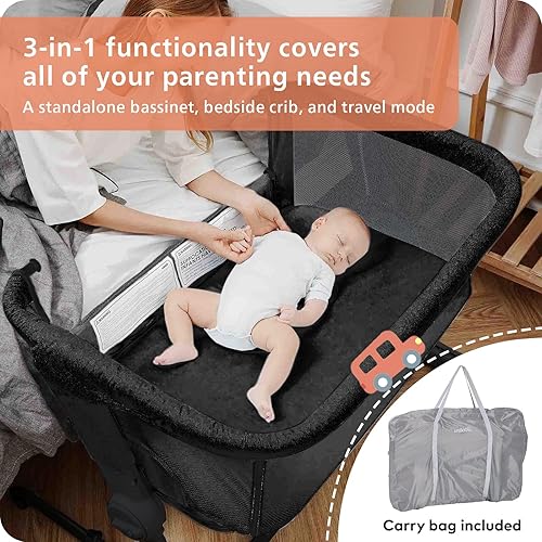 Vista 29 de Cuna Unilove Hugme Plus, cama de noche y cuna lateral, incluye bolsa de viaje y colchón, para bebé, Rosado ciruela