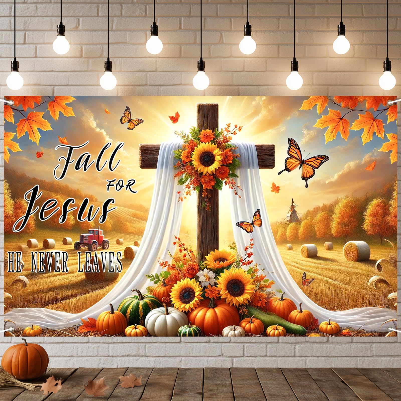 HOMETITUTE Fall for Jesus Banner Fall Thanksgiving Decor 71x43 Inch