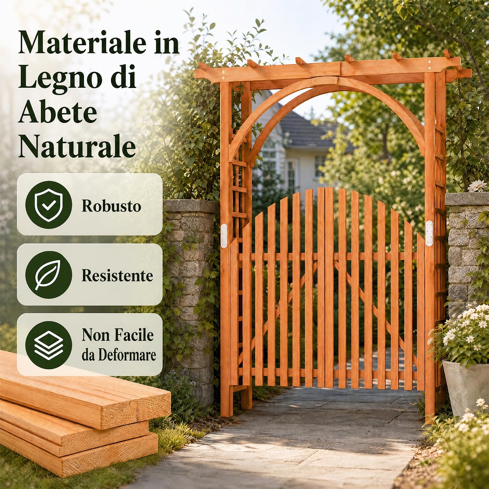 COSTWAY Arco da Giardino in Legno Abete, Pergola per Piante Rampicanti