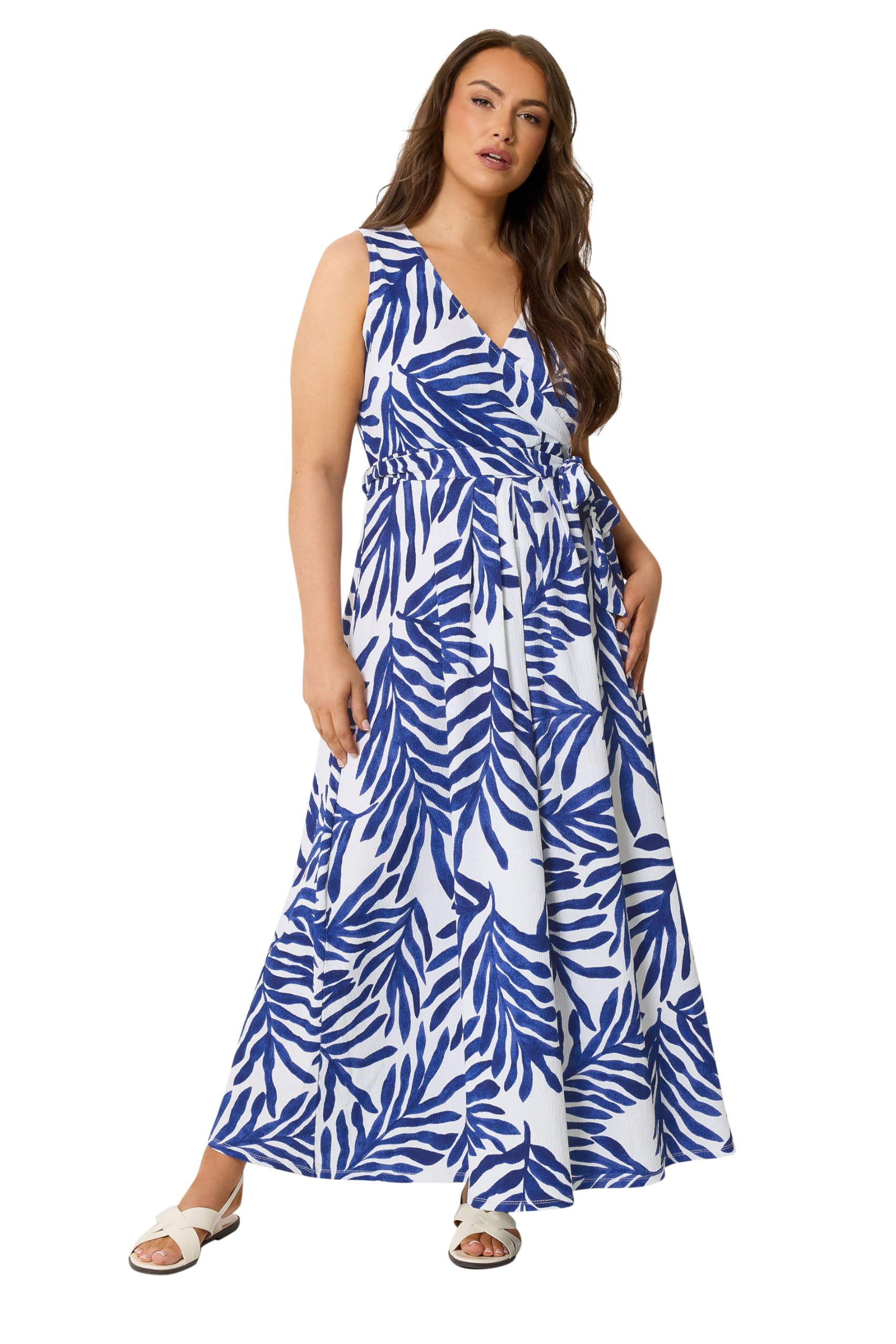 Yours Women's Cobalt Palm Leaf Wrap Front Dress In | Size: 22-24