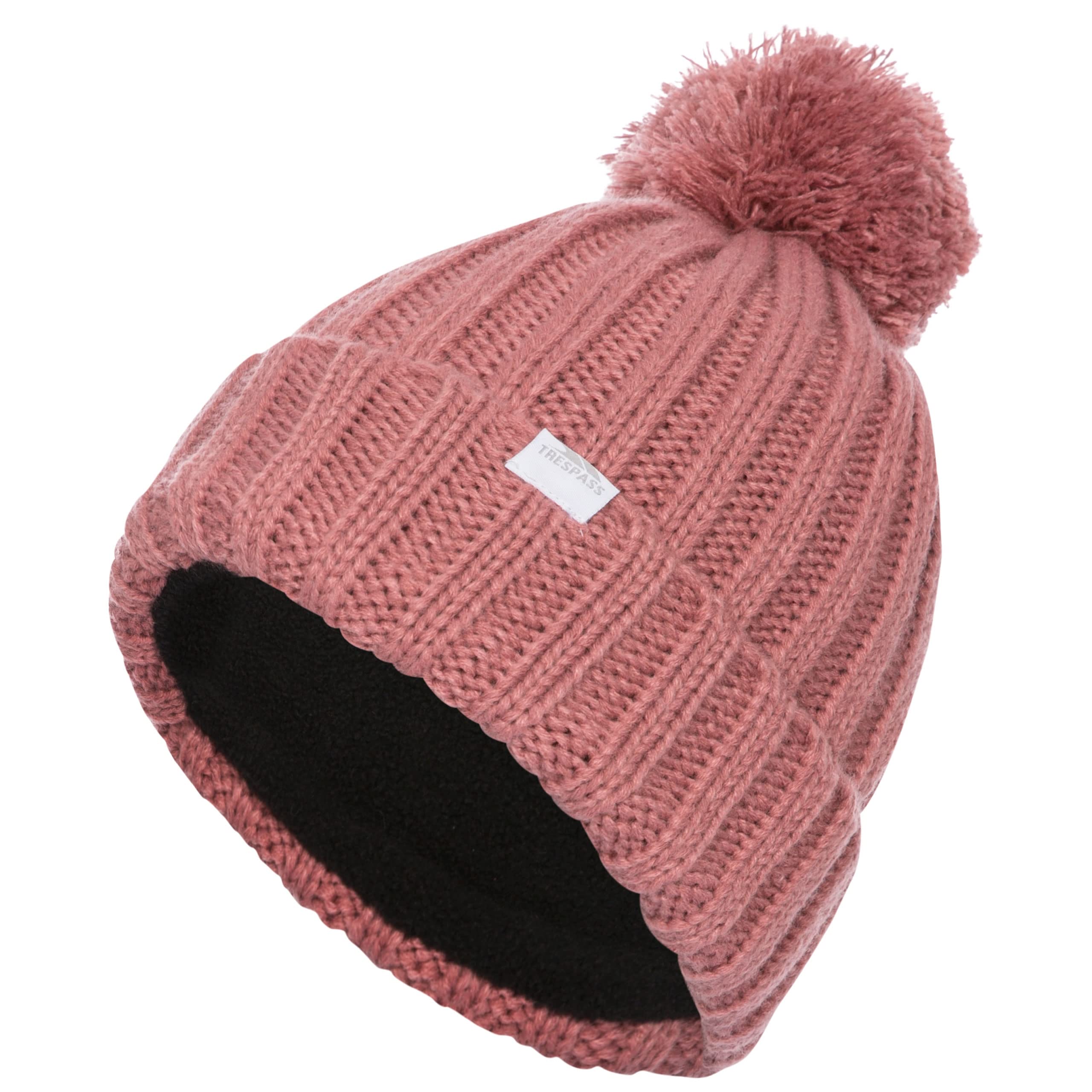 Trespass Womens Pom Pom Hat Knitted Beanie Winter Hat Alisha Dusty Rose