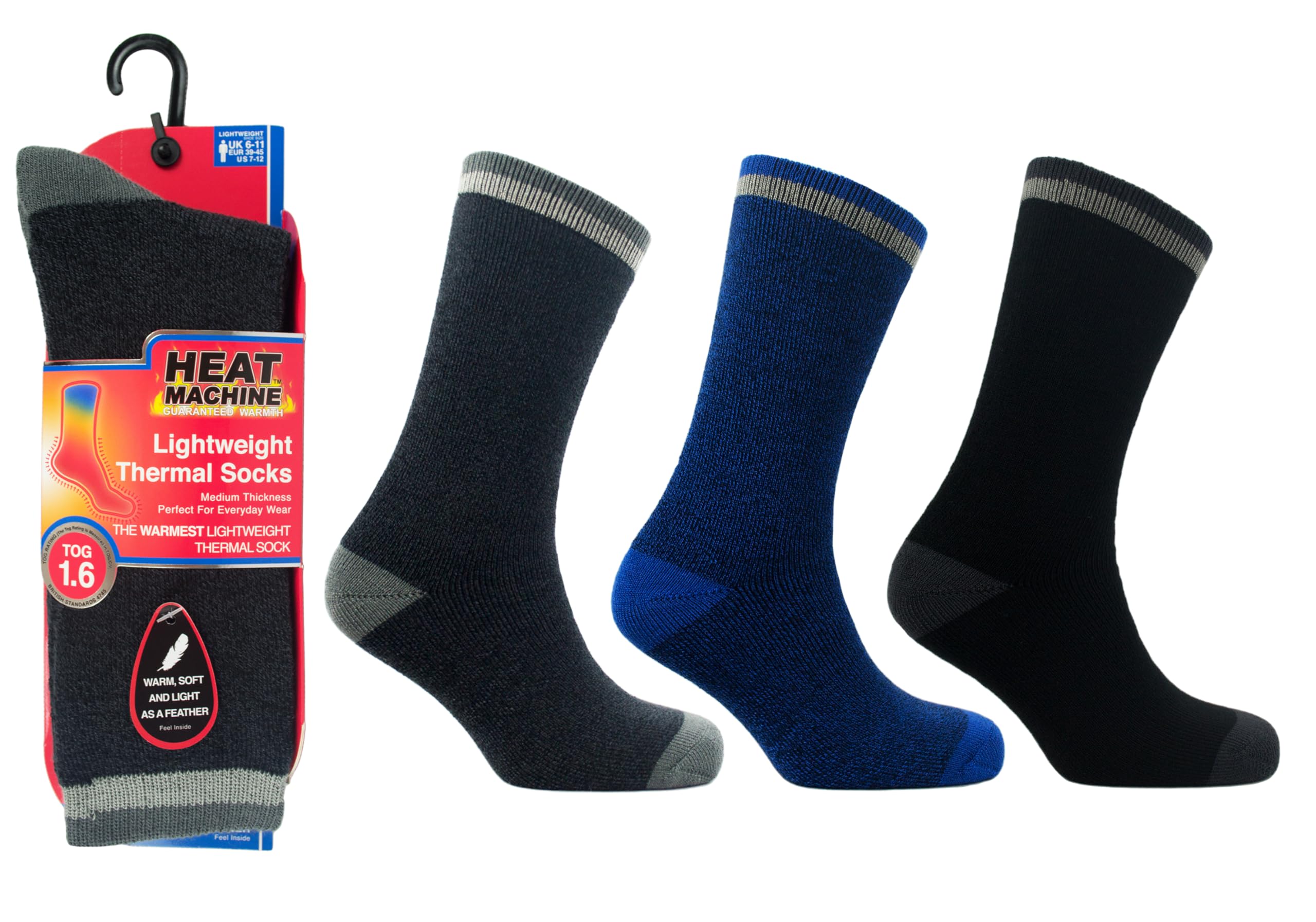 Heat Machine Men's Casual Thermal Lite | 3 Pairs | 1.6 Tog Lightweight Winter Socks | Warm Everyday Thermal Boot Lounge Dress Socks (Uk, Numeric, 6, 11, Regular, Regular, )