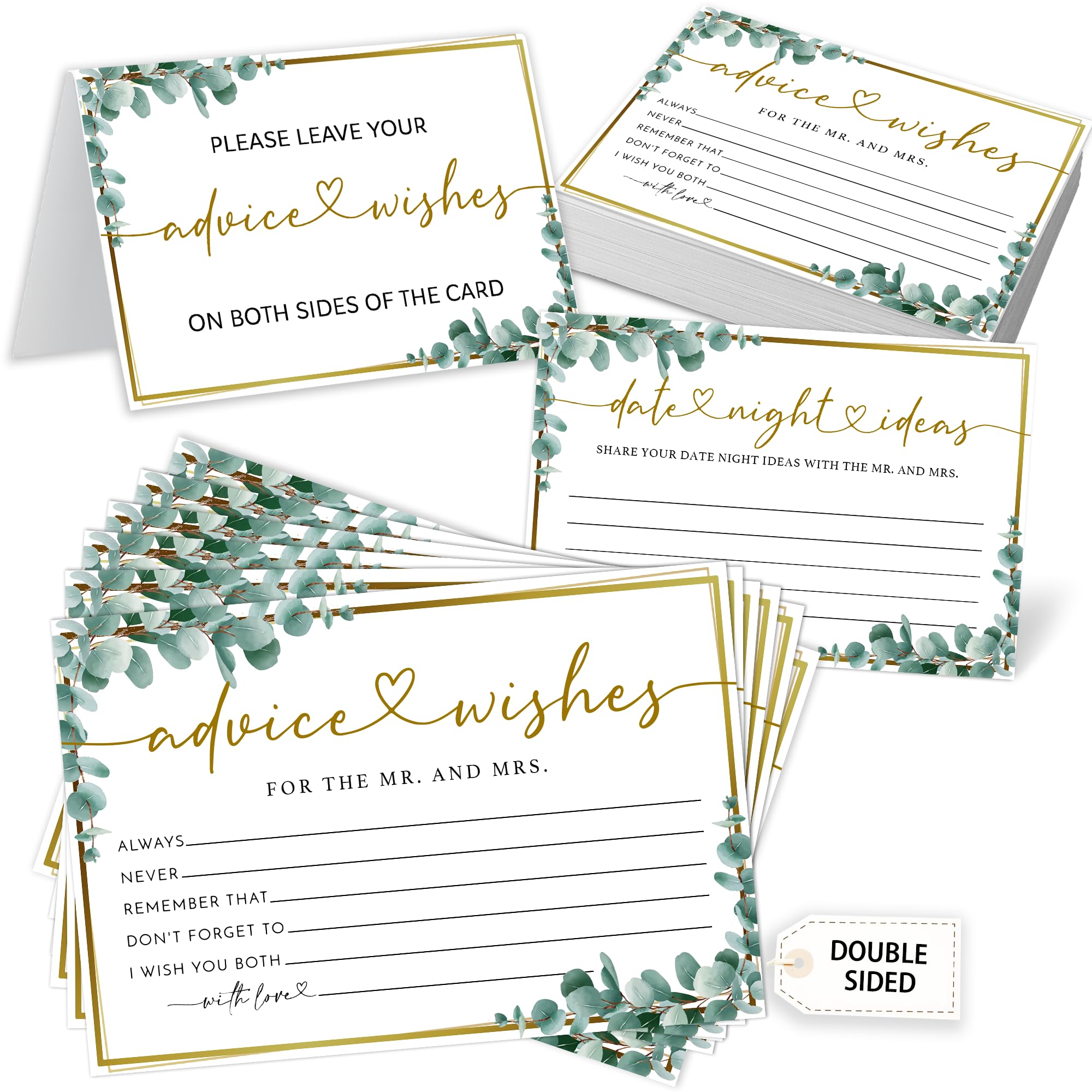 Crocothemis Eucalyptus Advice and Wishes for the Mr and Mrs - 50 Packs Wedding Advice Cards Bridal Shower Game Cards Reception Guest Book for Bride