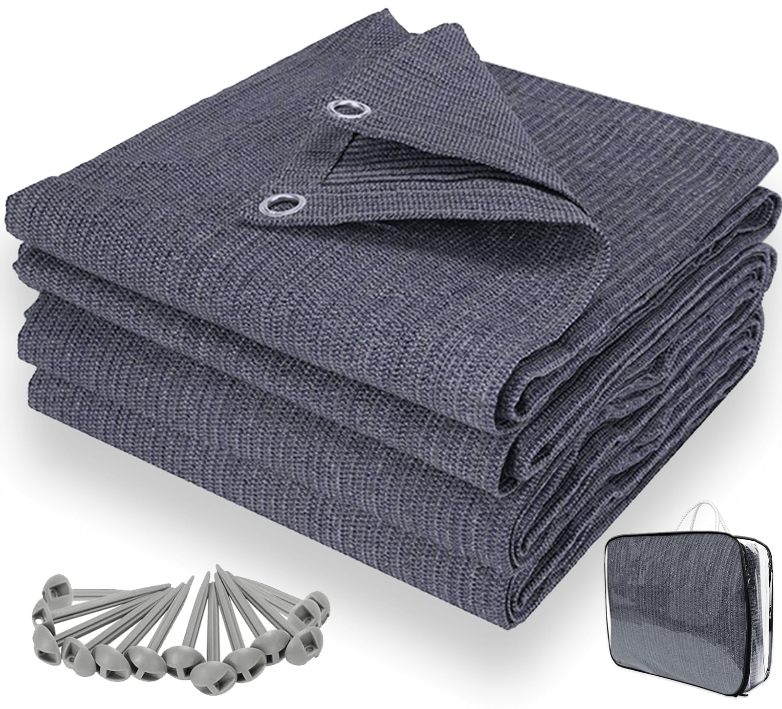 KOIUEYW Tapis D'auvent - Tapis de Camping D'extérieur – Tapis D'extérieur Résistant aux Intempéries, pour Camping-Car, Camping, Caravane, avec Sac de Transport et Clous de Fixation