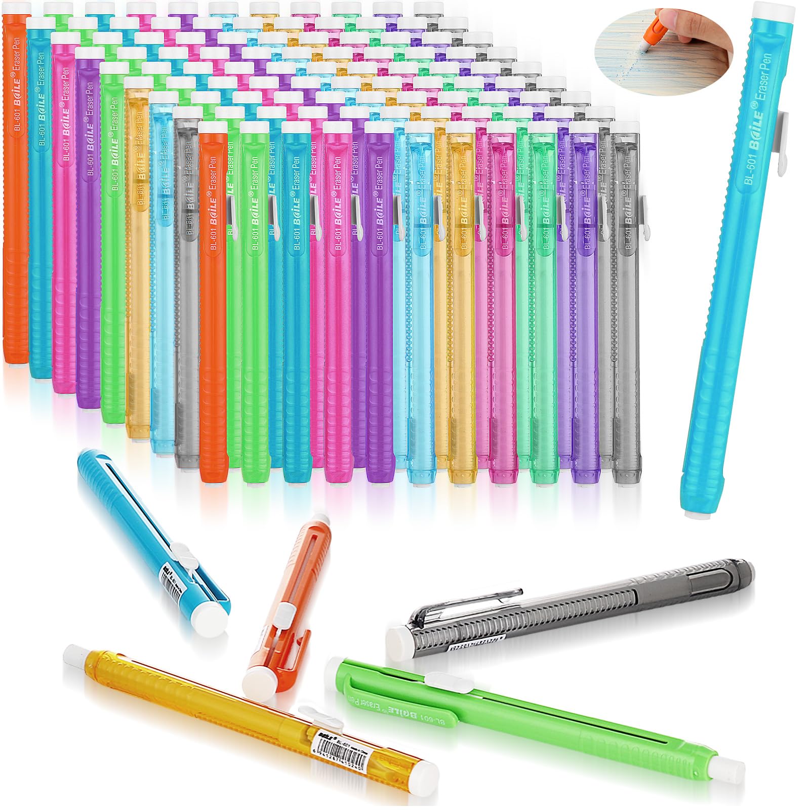 Ctosree Lot de 48 gommes mécaniques rétractables en vrac avec poignée pour l'école, le bureau, la peinture, l'écriture (coloré)