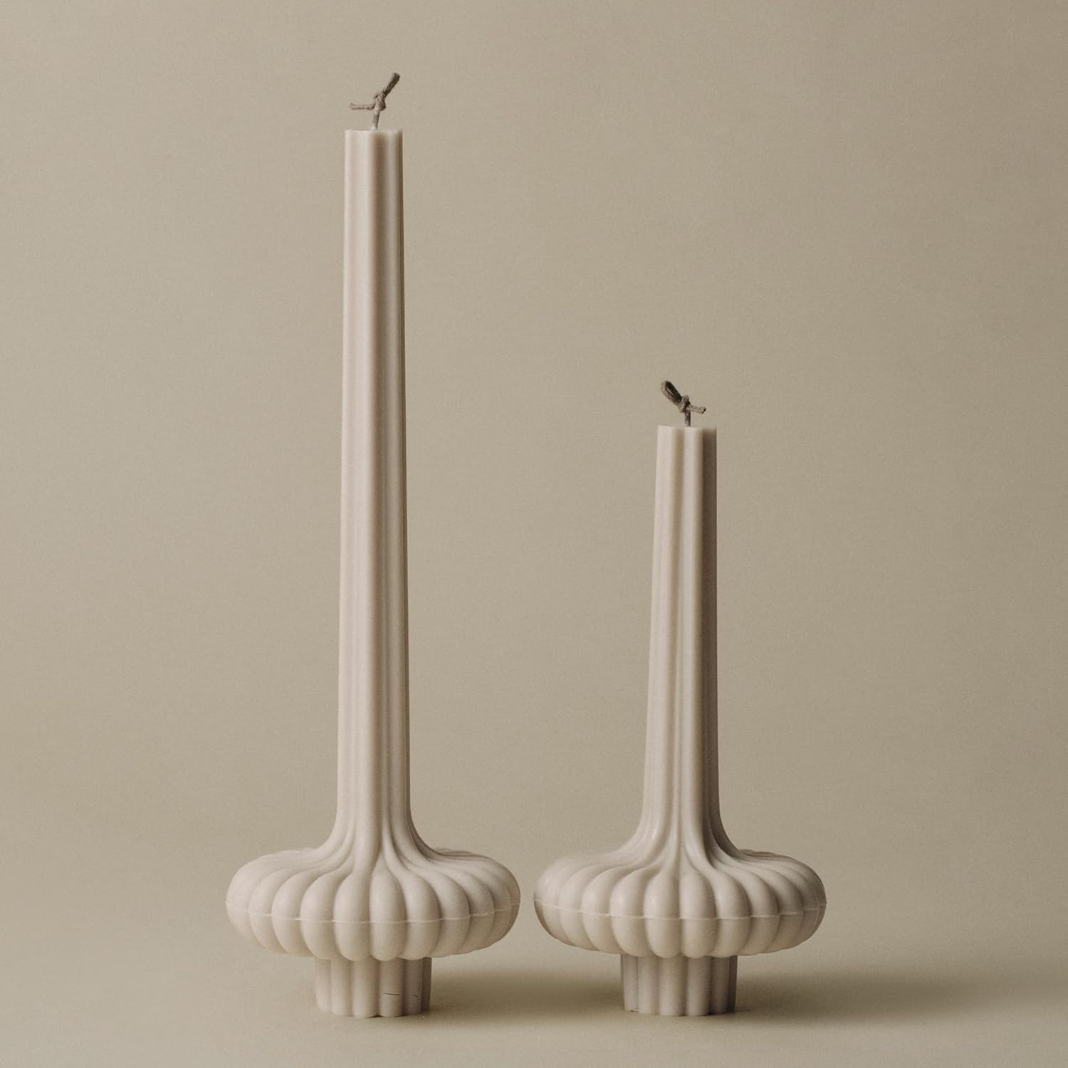 LAWA Set of 2 Pumpkin Base Candle - Beautiful Handmade Pillar Unscented Soy Wax Elegant Aesthetic Vase Candle Housewarming Gift Home Room Shelf Decor Idea Moon Gray