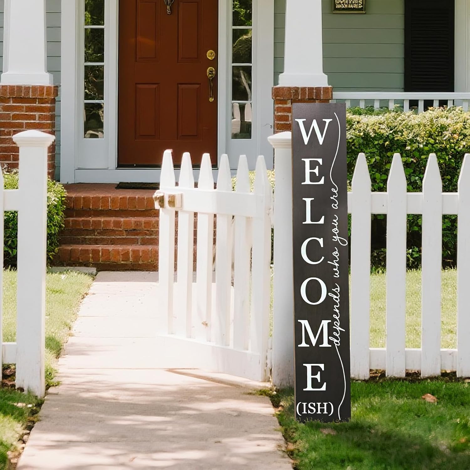 Welcome Porch Sign Decor,Hanging Wooden Door Sign,Rustic Porch Standing Decorative Signs,Vertical Plaques for Front Door,Farmhouse Outdoor Indoor Welcome Sign 47.2"H（Black）