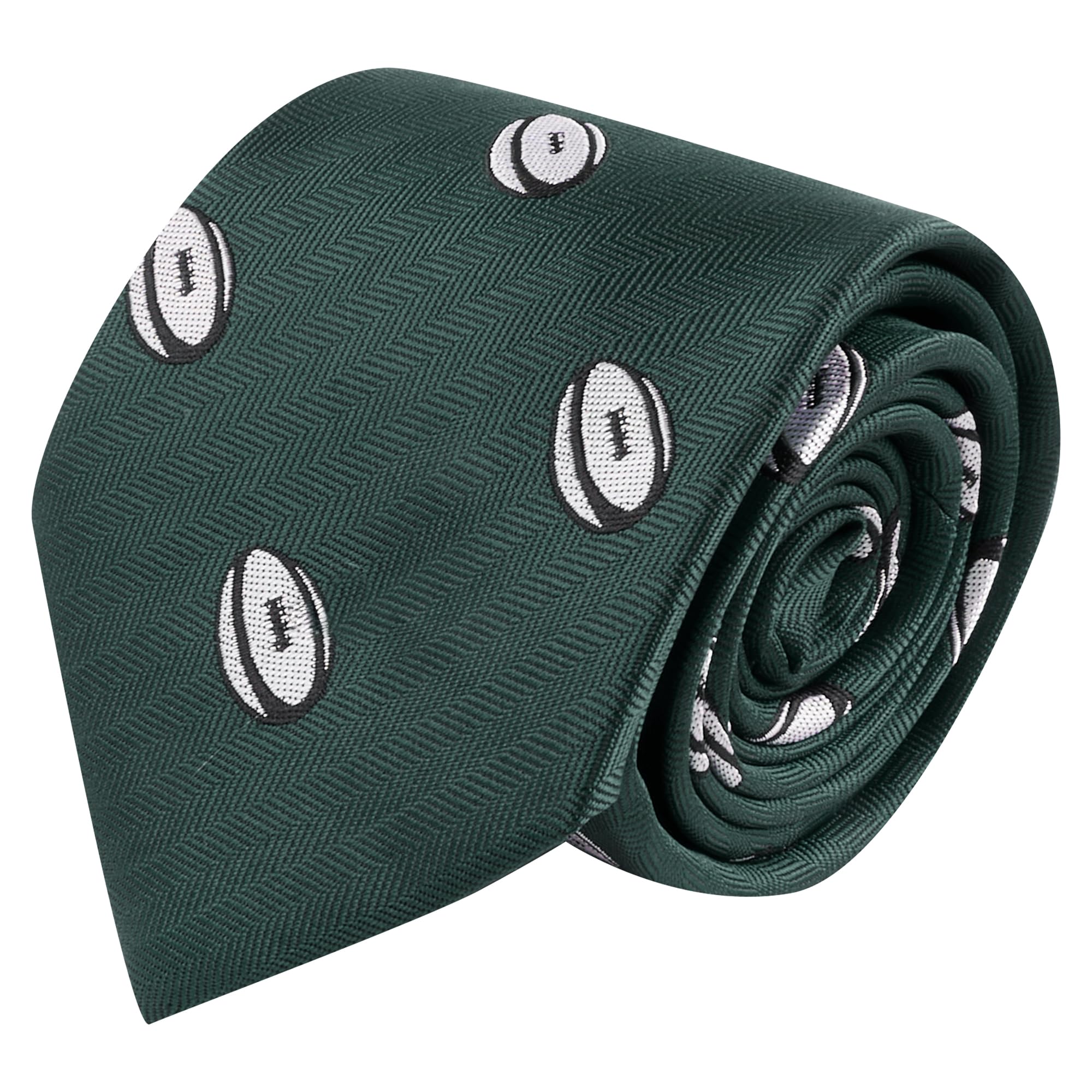 King & Priory Green Rugby Ball Dark Herringbone Embroidered Tie