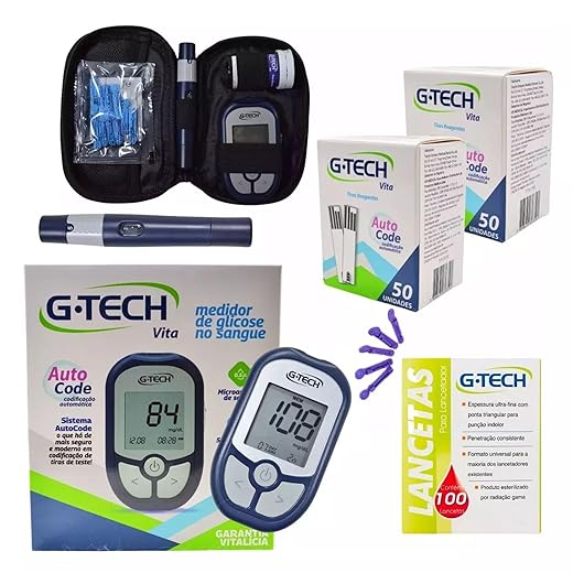 Medidor Glicemia Glicose + 100 Tiras + 100 Lancetas G-tech