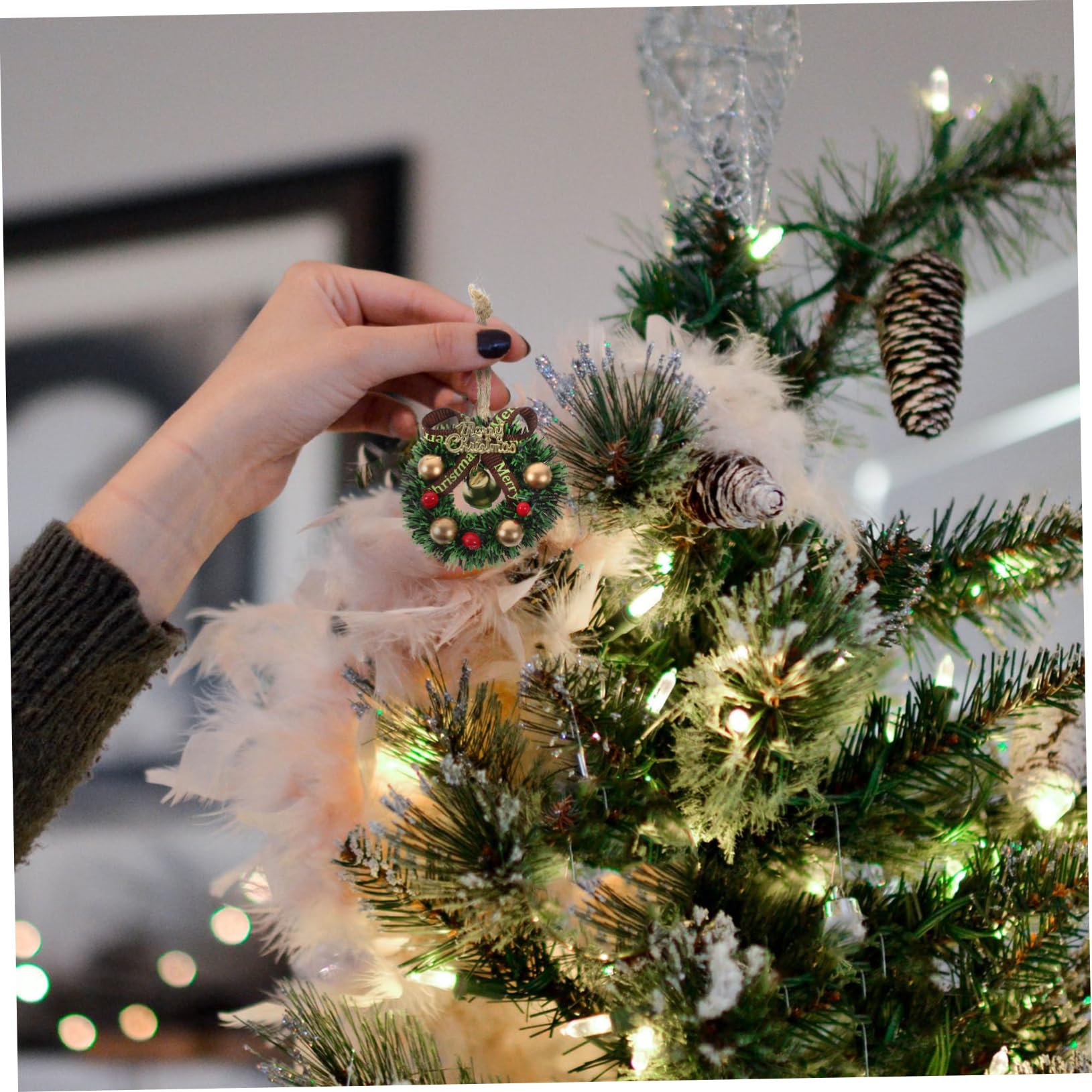 20 Pezzi di Foglie di Eucalipto Artificiali Glitterate di Natale, Foglie Blu, Decorazioni per Albero di Natale