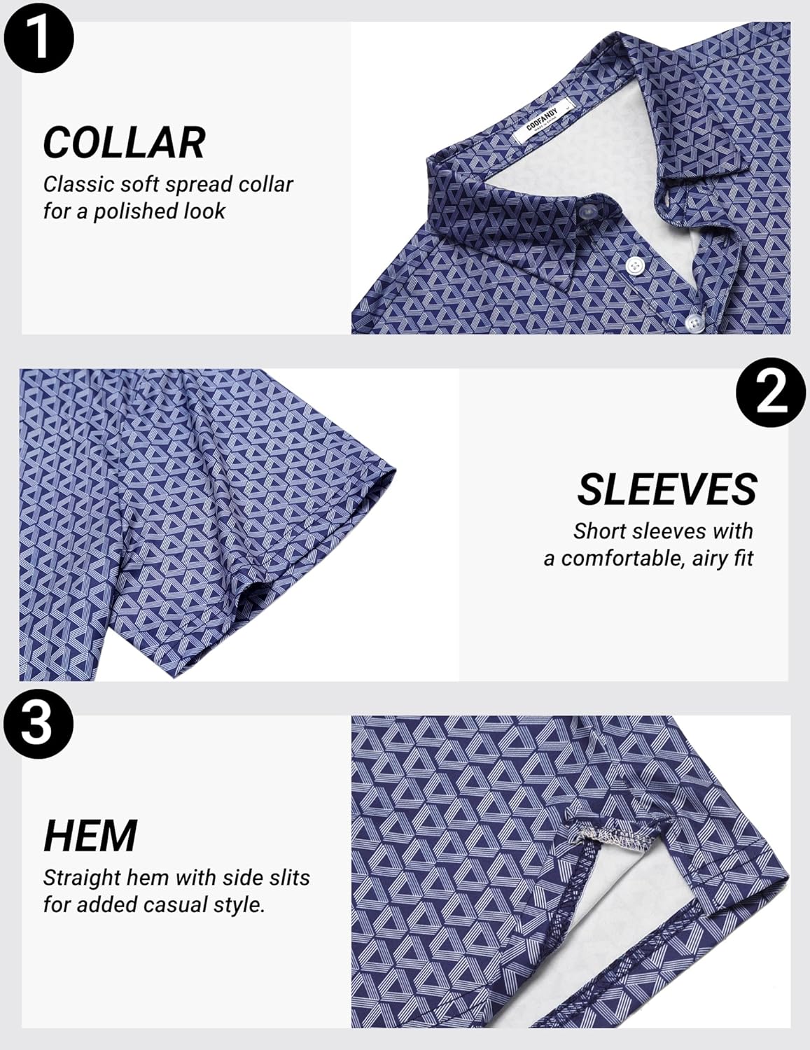 COOFANDY Men's Golf Polo Shirts Short Sleeve Quick Dry Performance Moisture Wicking Golf Shirts Casual Print Collared Shirt - Image 4