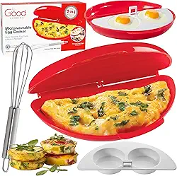 Máquina de omelete 2 em 1 para micro-ondas e panela de ovo - Faça ovos escalfados, fritos ou mexidos com bandeja removível - batedor de aço e livro de receitas incluídos - incríveis sanduíches de café