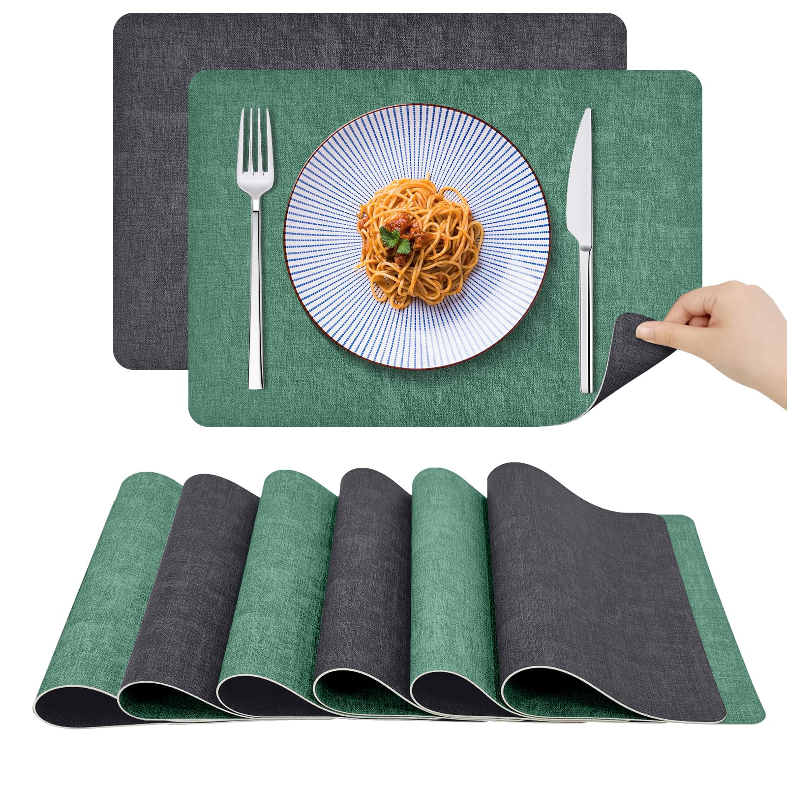 Set de table lot de 6 en cuir double face haut de gamme pour salle à manger