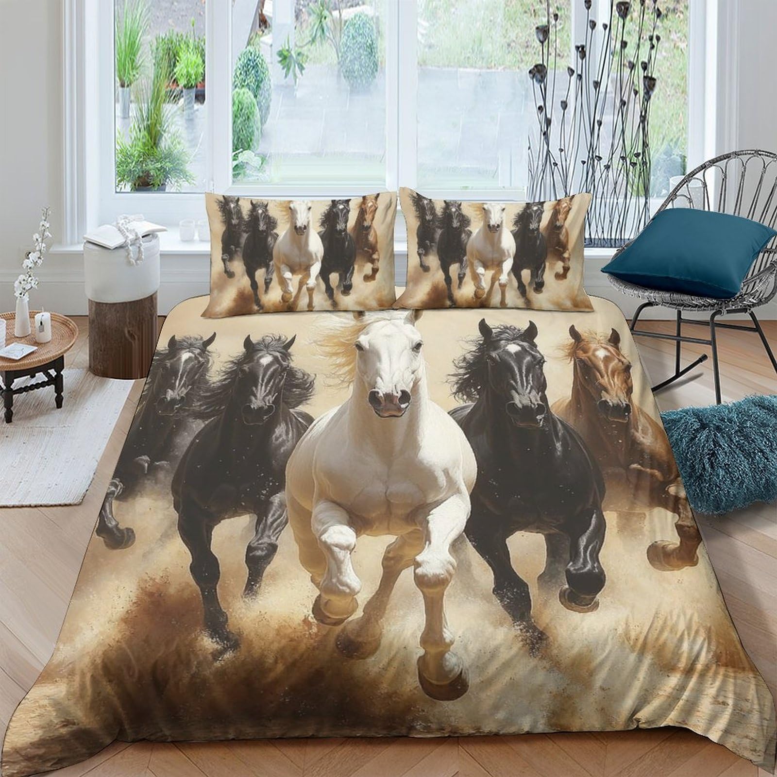 Ctjqhvkz Style-10 3D Printed Galloping Horses Fitted Sheet Microfiber Brown Wild Mustang Bed Cover For Bedroom Guest Room Decor Single（135X200cm）