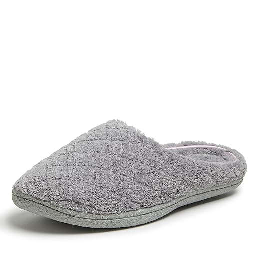 Dearfoams Women's Memory Foam Indoor House Slippers Leslie Terry Clog House Shoes with Wide Widths