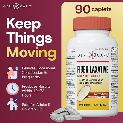 Vista 2 de GeriCare Laxante de fibra – Suplemento de fibra de policarbofilo de calcio de 625 mg para mujeres y hombres – Alivio suave y eficaz de venta libre