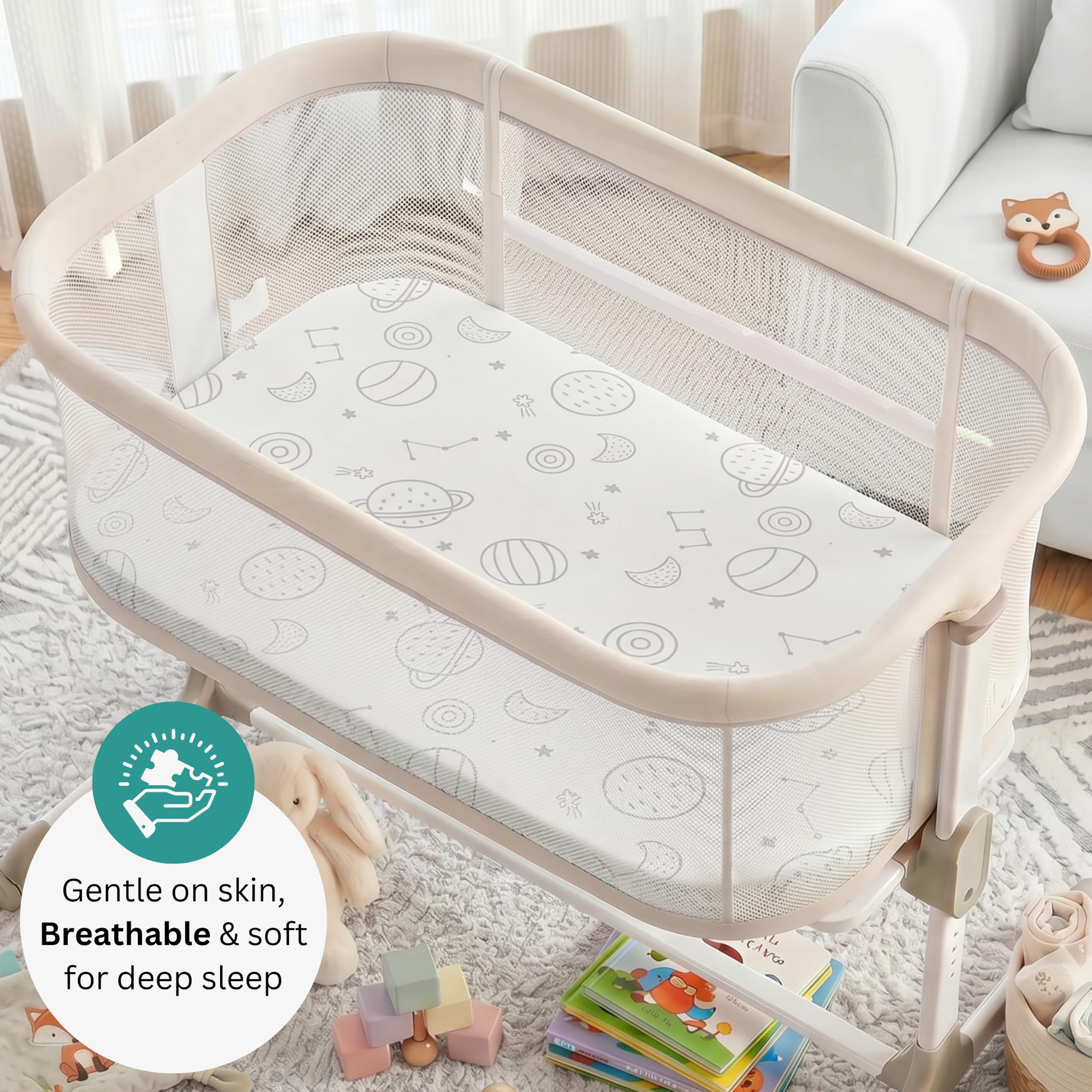 Lot de 3 draps de berceau pour enfants Delta Sweet Dreams, sommeil, bascule, courbe et Deluxe Beginnings - 40,6 x 81,3 cm - Ultra doux et respirants - Unisexe - Garçons et filles - Gris (fusées