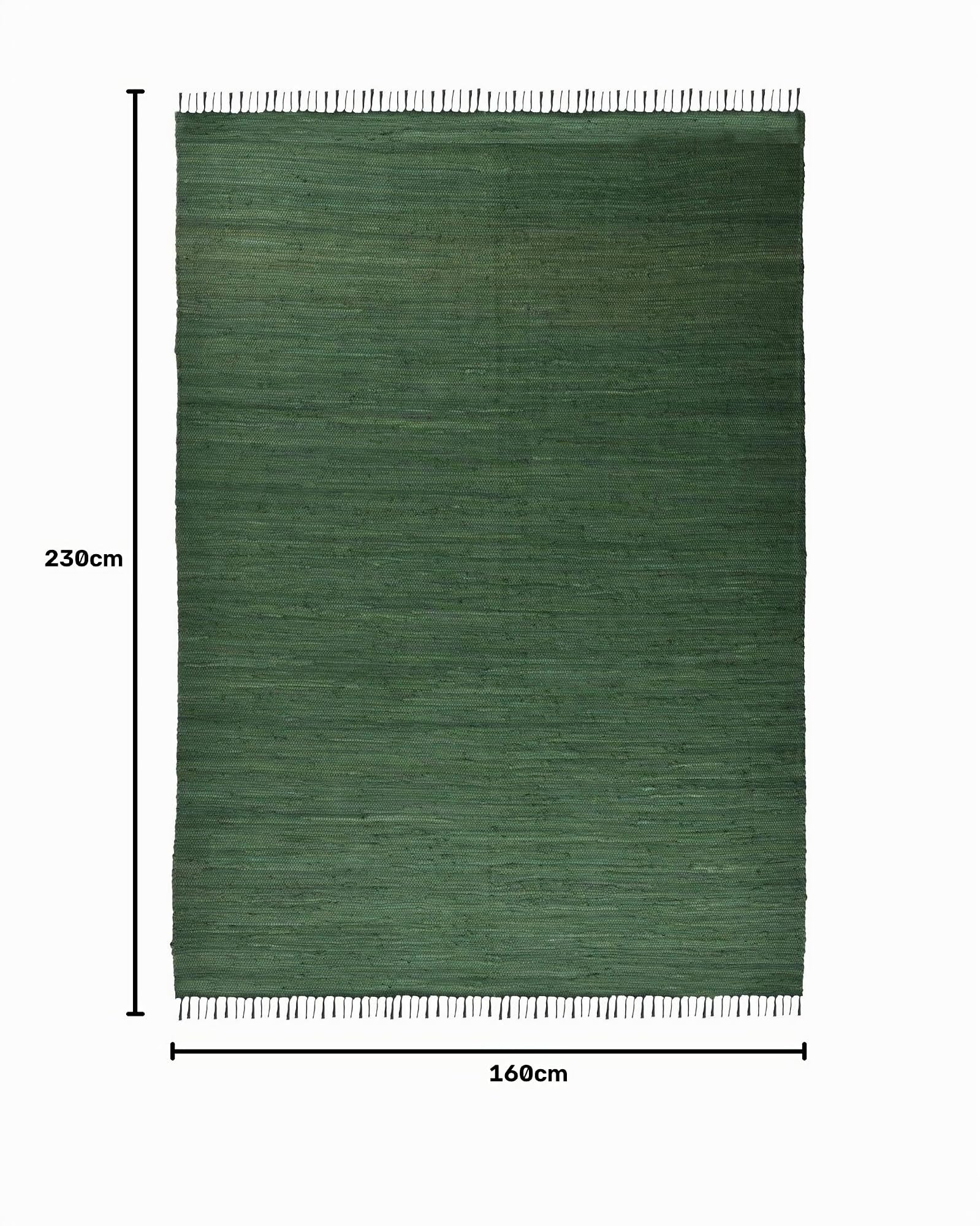 Theko Tappeto Dhurry in 100% cotone, tessuto piatto Happy Cotton | tessuto a mano | colore: verde scuro | 160 x 230 cm