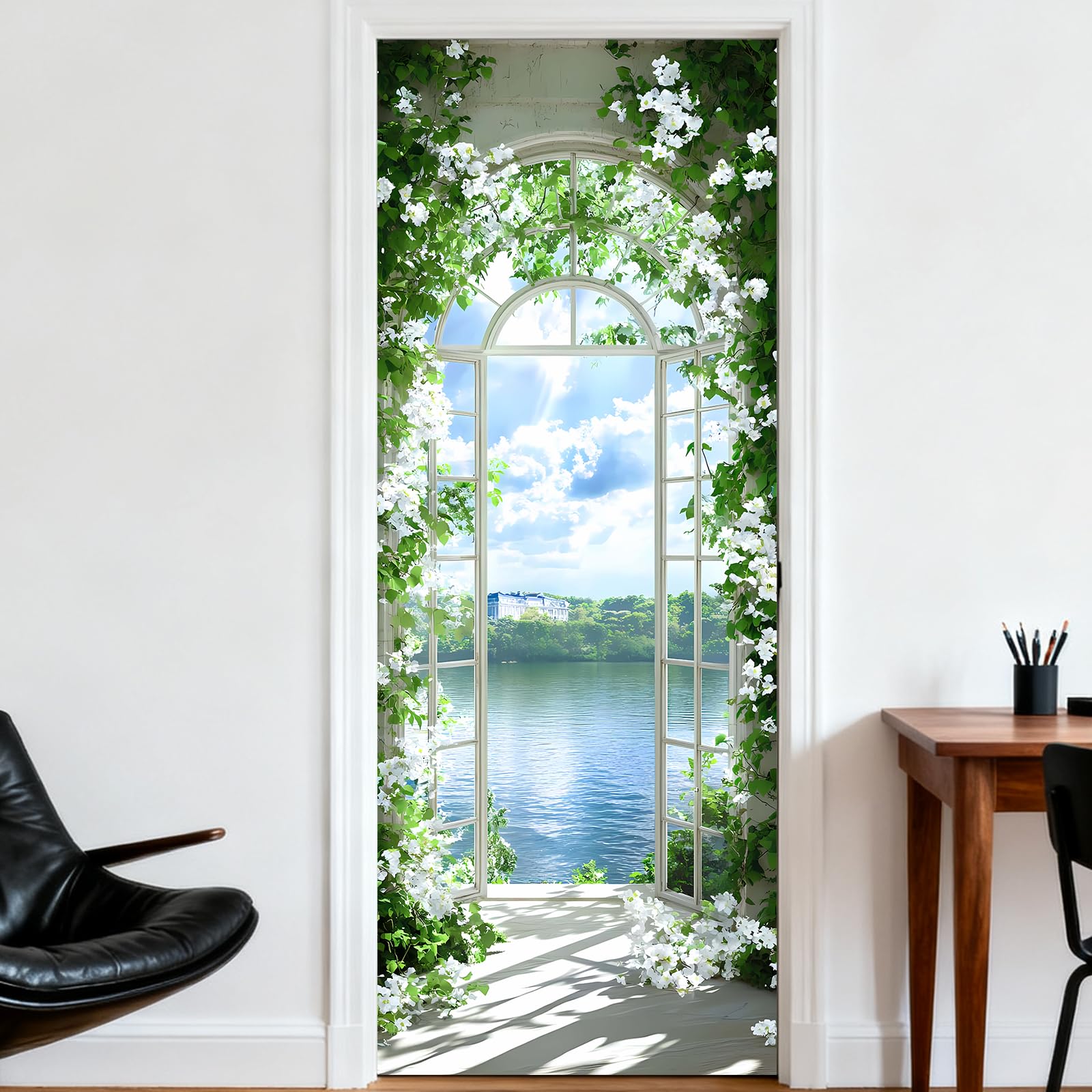 Nuxovilar Lake View Arch Door Stickers Peel Stick PVC 30.3x78.7 in
