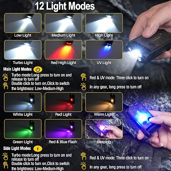 BORUIT V Series Powerful Small Flashlight and Portable Clip Light, Keychain Lights with 365nm Blacklight UV/Red Flashlight,180Rotatable Magnetic Light for Everyday Carry