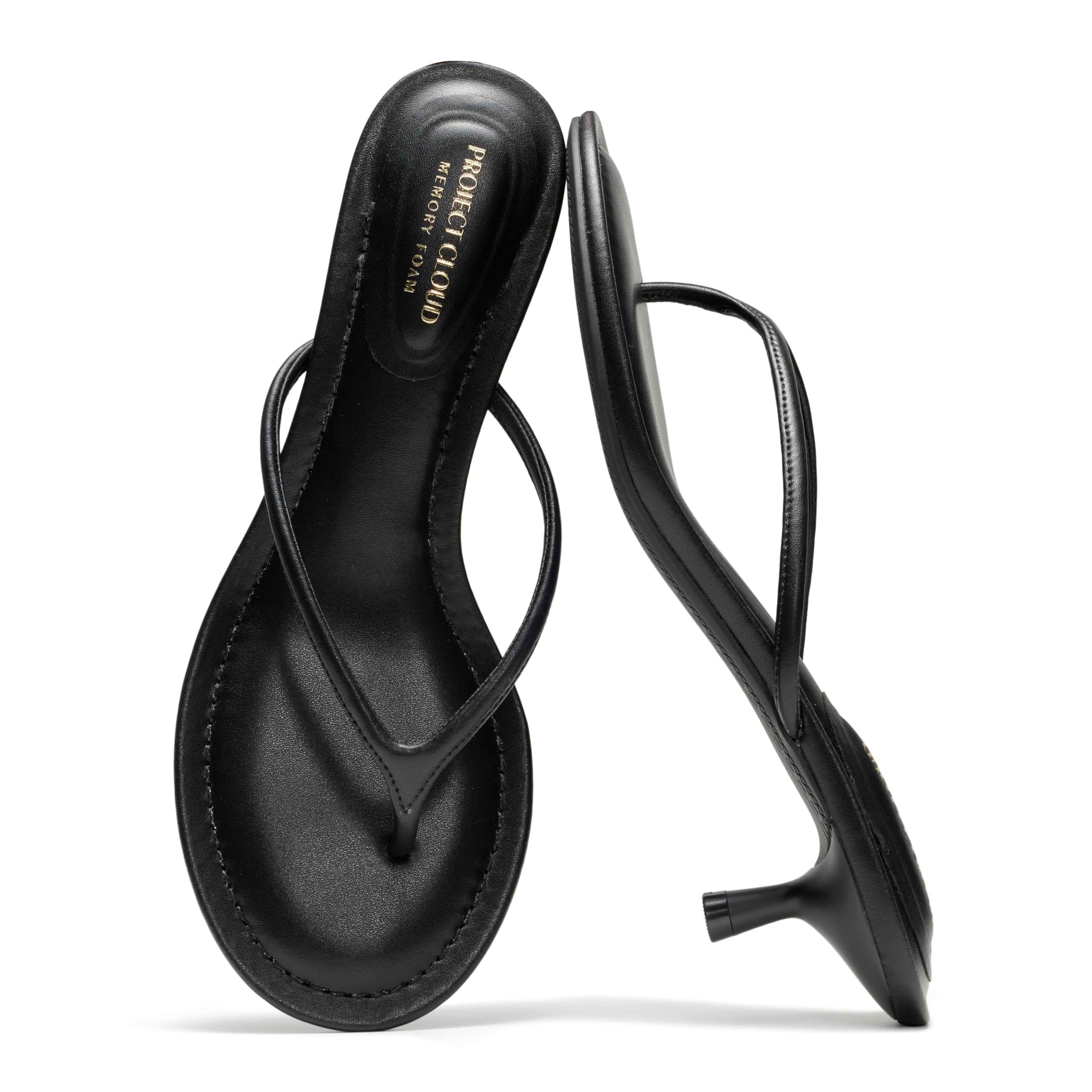 Project Cloud 100% Genuine Leather Fashion Kitten Heels for Women Memory Foam Insole and Lightweight Fashion Thong Heels Summer Sandals - All-Day Comfort Everyday Wear Use