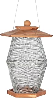 Dehner Natura Premium Futterlaterne Andorra, Futterstation für Wildvögel, Futterspender wetterfest / hängend, inkl. Aufhängevorrichtung, ca. 27 x 39 x 24 cm, Zedernholz / Metall, braun / silber