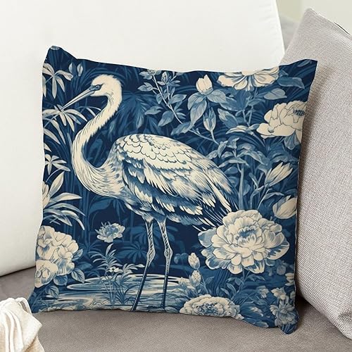 Miniatura 5 de ArogGeld Chinoiserie - Funda de almohada decorativa con diseño de pájaro y pájaro azul con flores y pájaros asiáticos, fundas de cojín decorativas