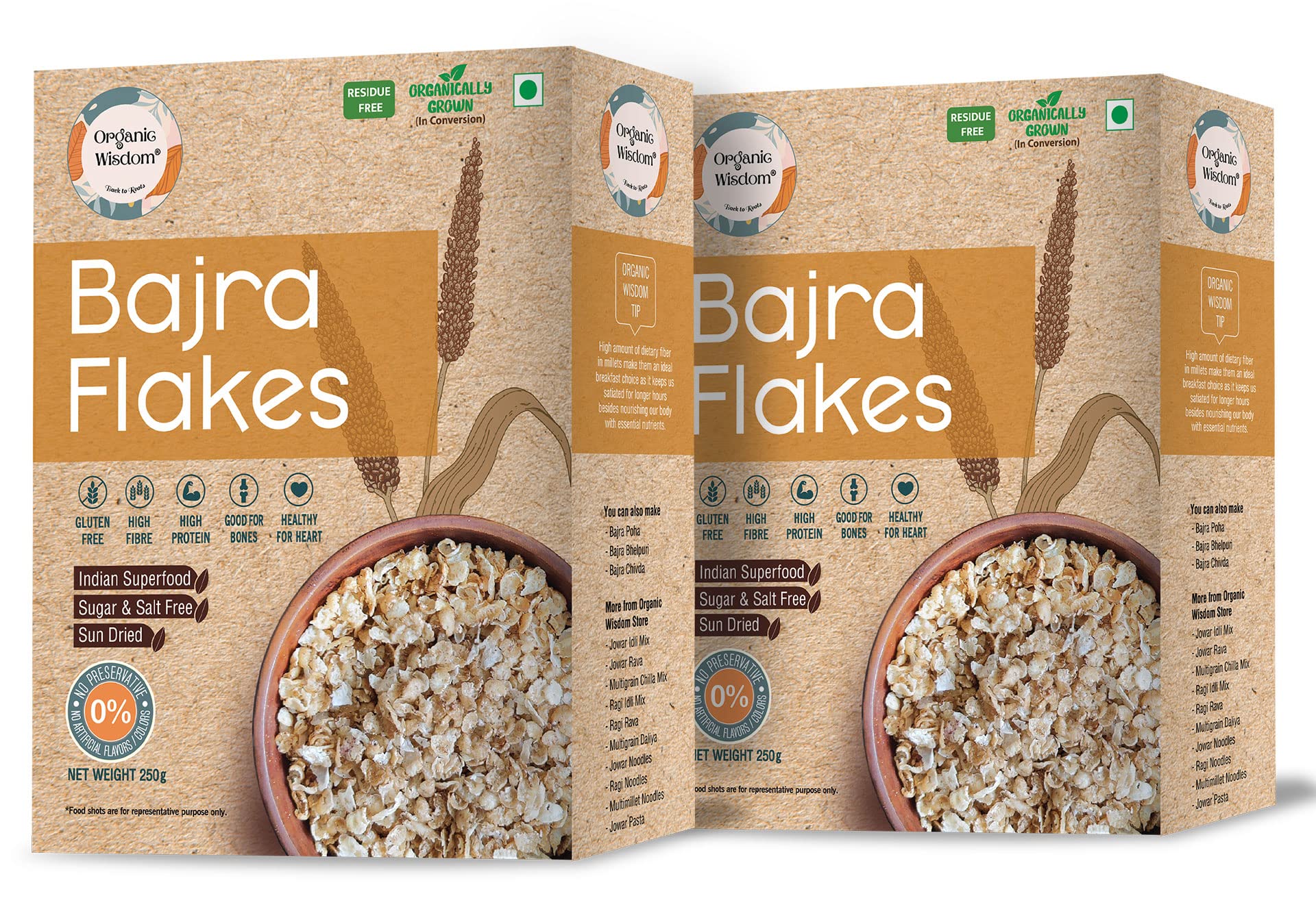 ORGANIC WISDOM-Back to Roots Bajra (Pearl Millet) Flakes | Gluten Free Breakfast | High Protein & Fiber |100% Natural | Combo Pack (250 gm each) (B0BQZX8FQ9) Amazon Price History, Amazon Price Tracker