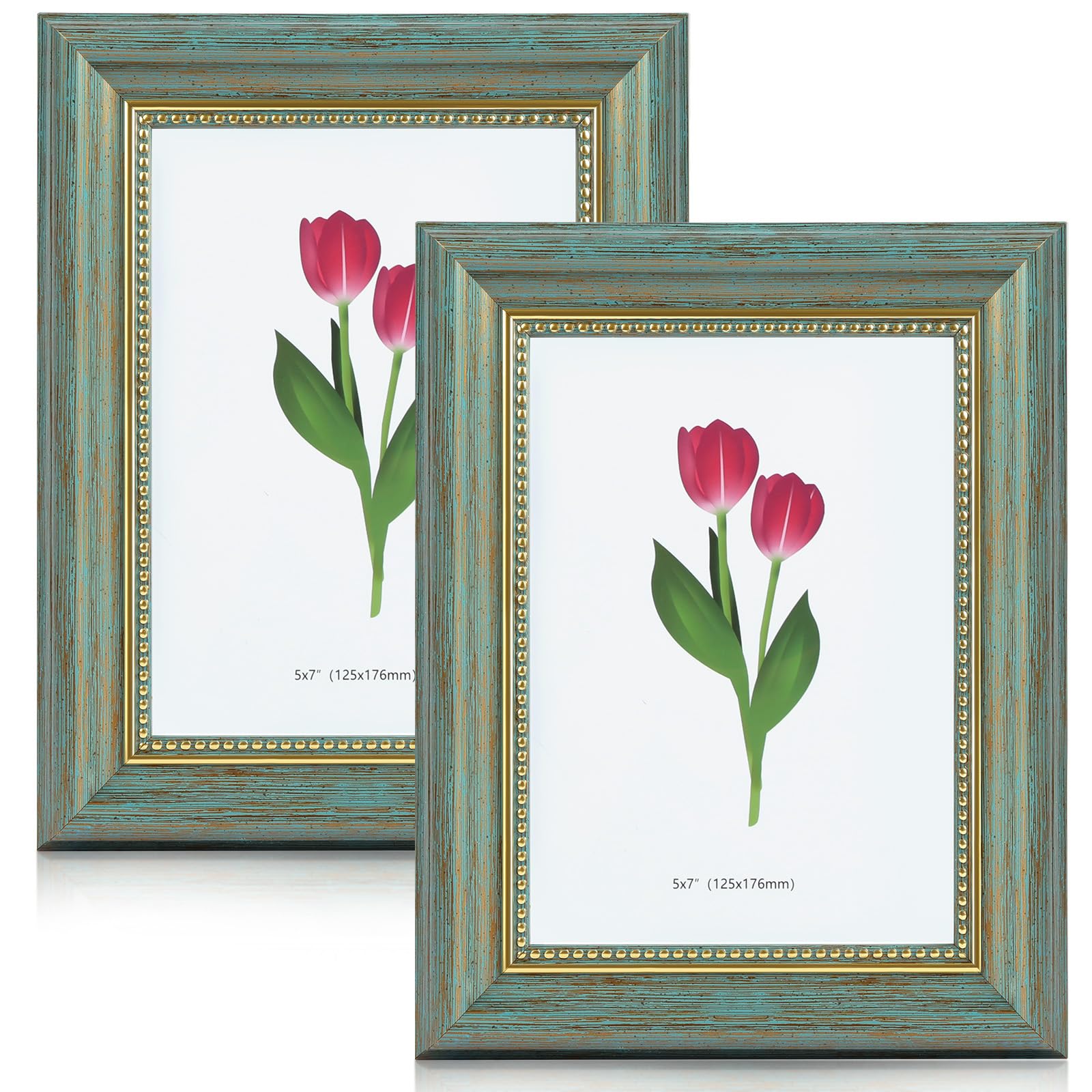 Ainiv 2 Pack Photo Frames, 7x5 Vintage Photo Frames with Perspex Front, Landscape and Portrait Retro Postcard Frame, Tabletop and Wall Mountable for Home, Office, Gallery, Office, Holiday (Green)