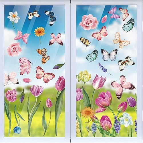 Spring Flower Window clings Decorations Window Decals Stickers for Office