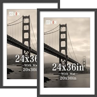 VCK 24x36 Poster Frame, Black Oak Wood, 20x30 Mat, 2 Pack, Wall Hanging | Acid-Free Mat, Natural Woodgrain, HD Plexiglass, Vertical & Horizontal, Picture Frames for Artwork, Movie Poster & Home Decor