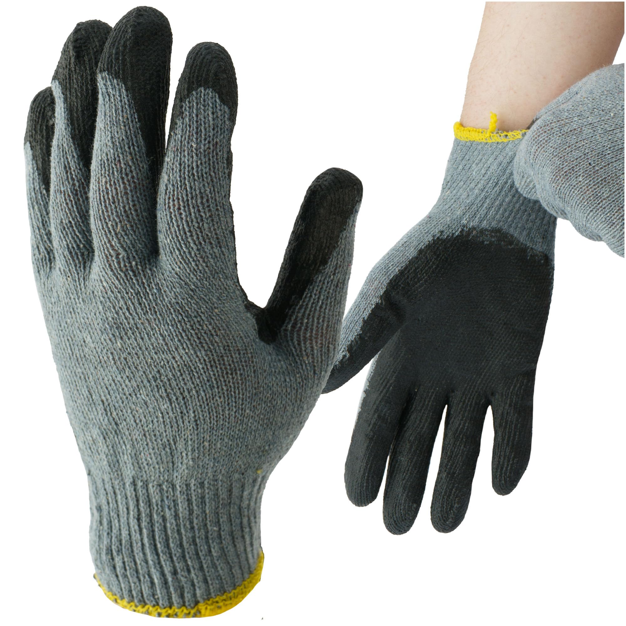 Rękawce Robocze Szaro-Czarne Rozmiar 9(L) ZESTAW 120 Par Solidne Rękawiczki z Powłoką Lateksową Wytrzymałe i Wygodne z Dzianiny Bawełnianej Unisex Odporne na Ścieranie