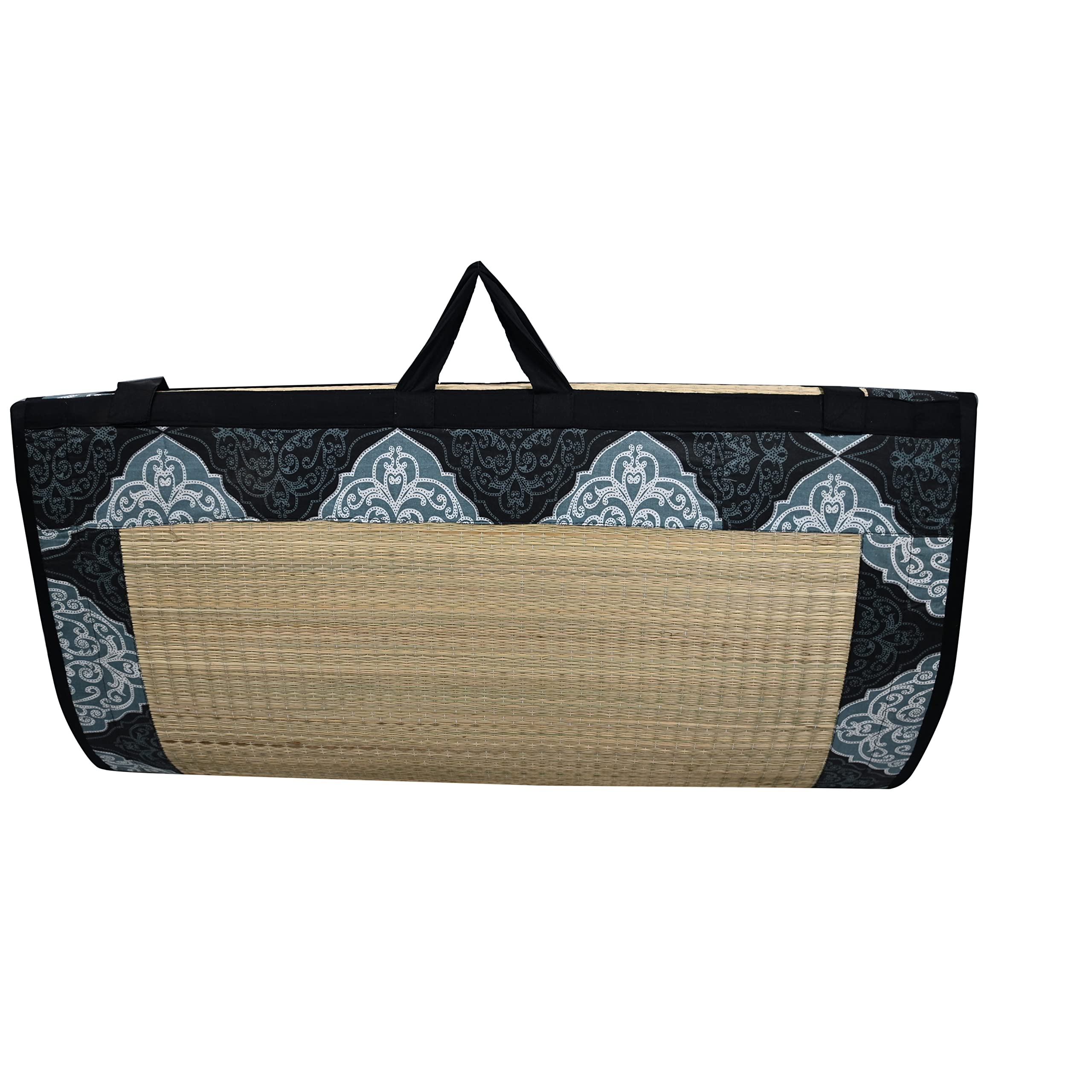 CRAFT OF INDIA Foldable korai Grass Mat 2.5X6ft with 24MM Soft Foam Product Classic Hand Made Fabric Black Cotton Rajwada.-image-30
