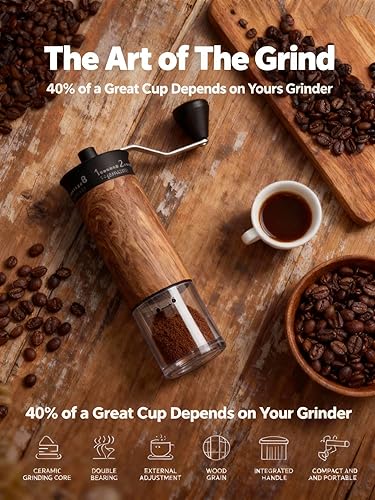 Miniatura 2 de Lamido Molinillo de café manual, 8 ajustes ajustables, capacidad de 1.06 oz, molino de rebabas cónicas con manivela