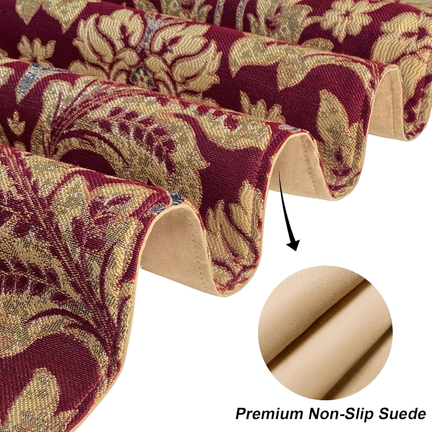 Loom and Mill Luxury Jacquard Table Runner 72 inches Long, Thick Fabric Damask Dining Table Runners with Beads & Tassels for Holiday Table Setting Kitchen Dresser Party Decor(Burgundy Red,13”x 72”)