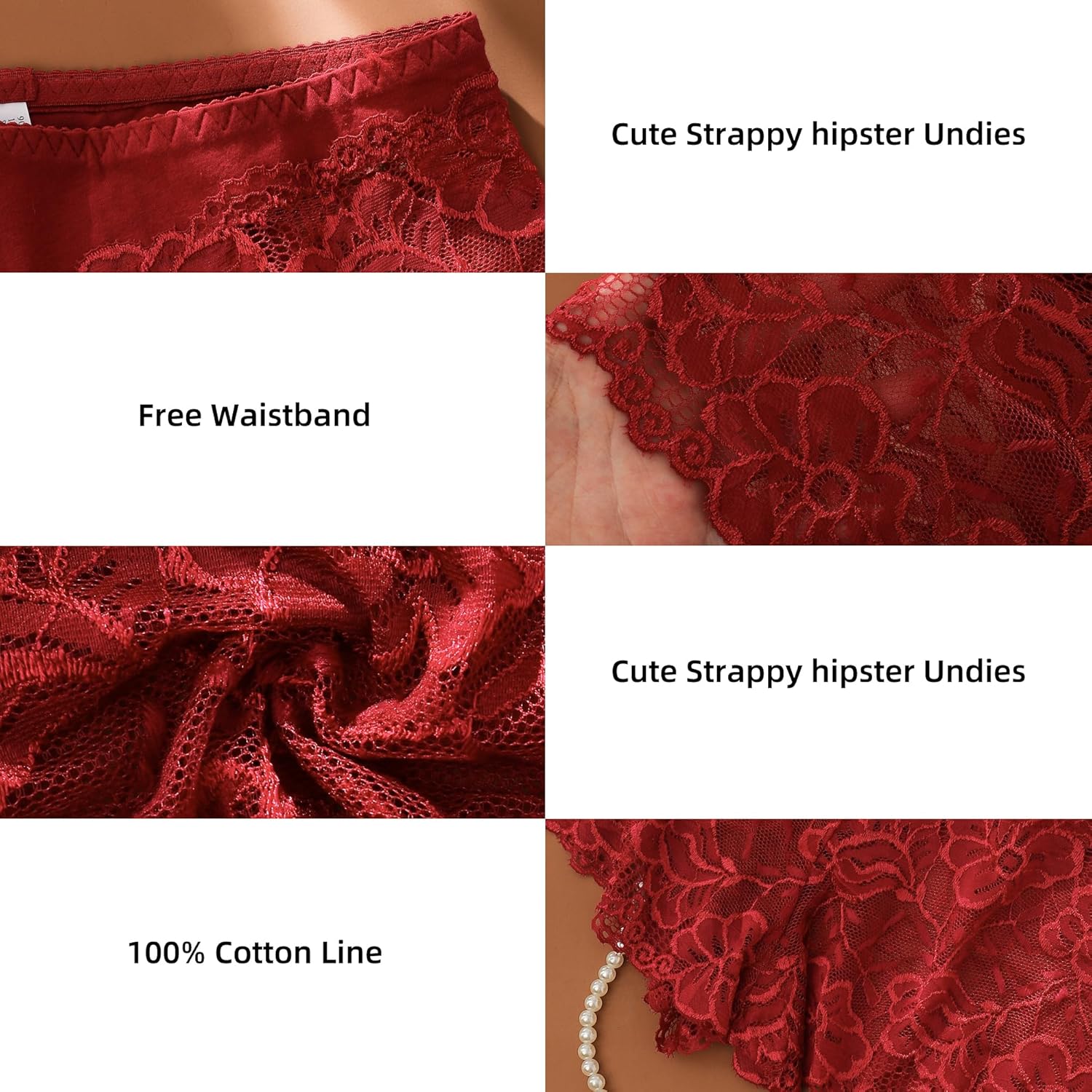 moonlight elves Sexy Underwear For Women, Plus Size Lace Boy shorts Panties, Cotton Waistband Soft Cheeky Panty, 6 Pack - Image 4