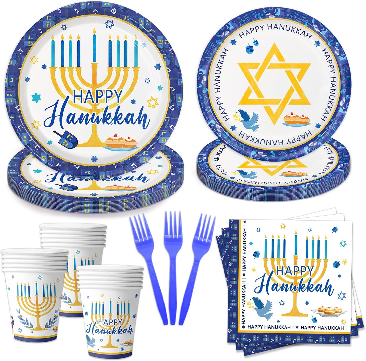 Amazon.com: Oigco Hanukkah Party Supplies Dinnerware Set - Plates, Cups ...