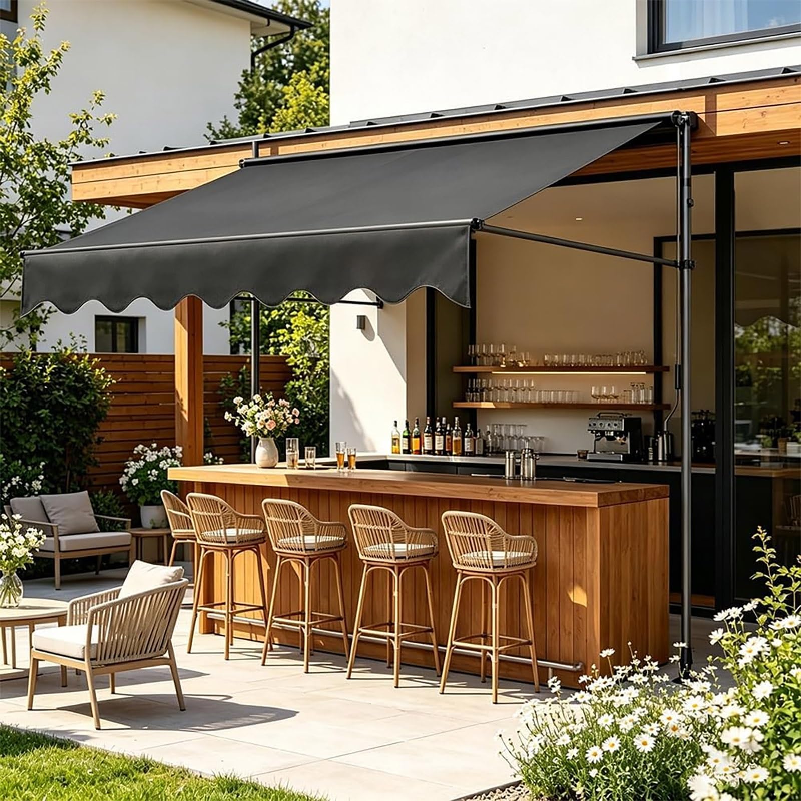 Store banne Manuel rétractable avec manivelle Protection Solaire, sans perçage, 300x150cm banne de Jardin Patio, Brise Soleil, Marquise de terrasse(Black,79" x 47")