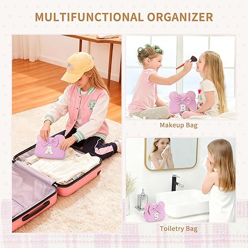 Miniatura 5 de Regalos de Navidad para nietos, bolsa de cosméticos con inicial, bolsa de maquillaje de viaje, regalos de cumpleaños personalizados para niños, Rosa