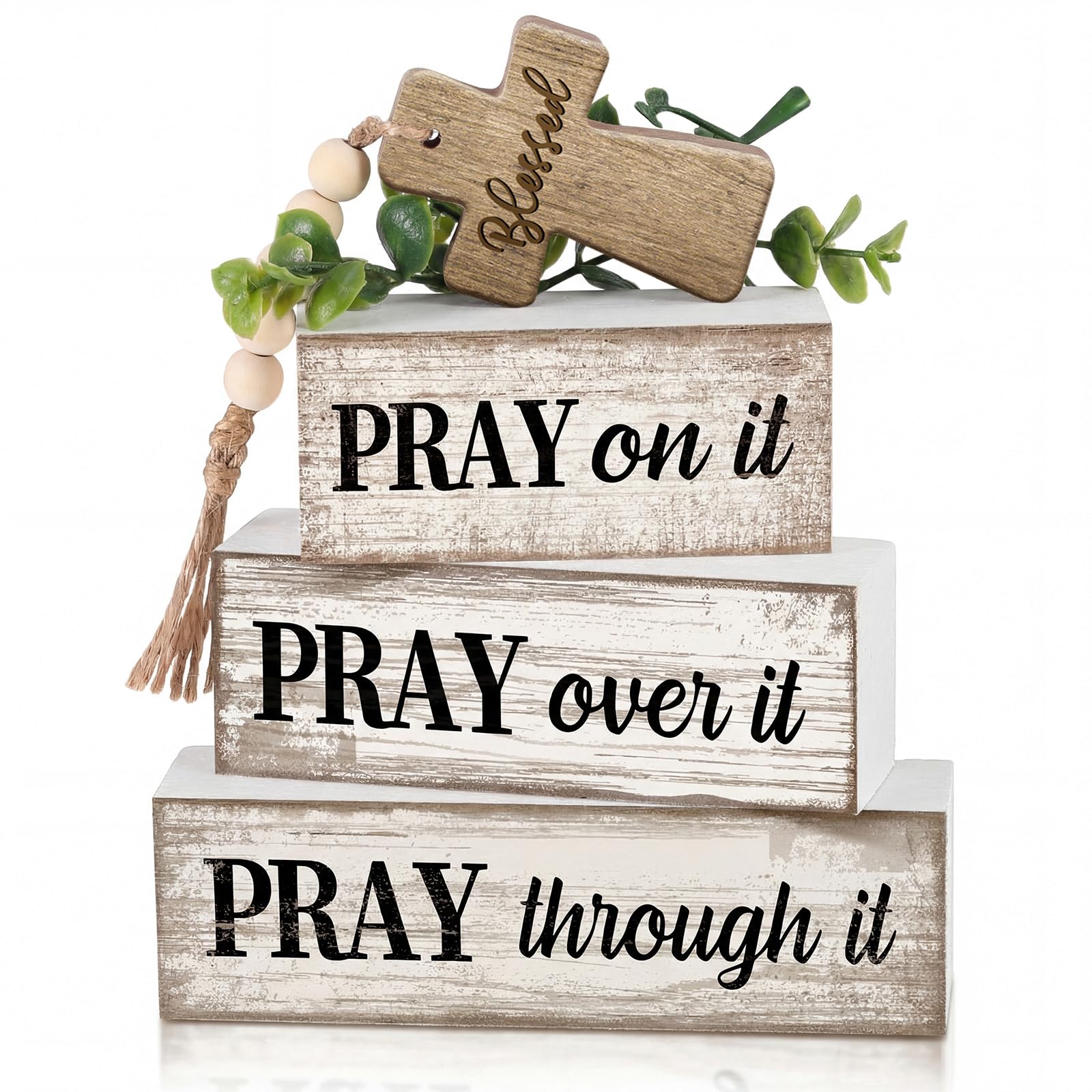 Moucuny 4 Pcs Christian Table Decor Wooden Cross Wooden Bible Verse Sign