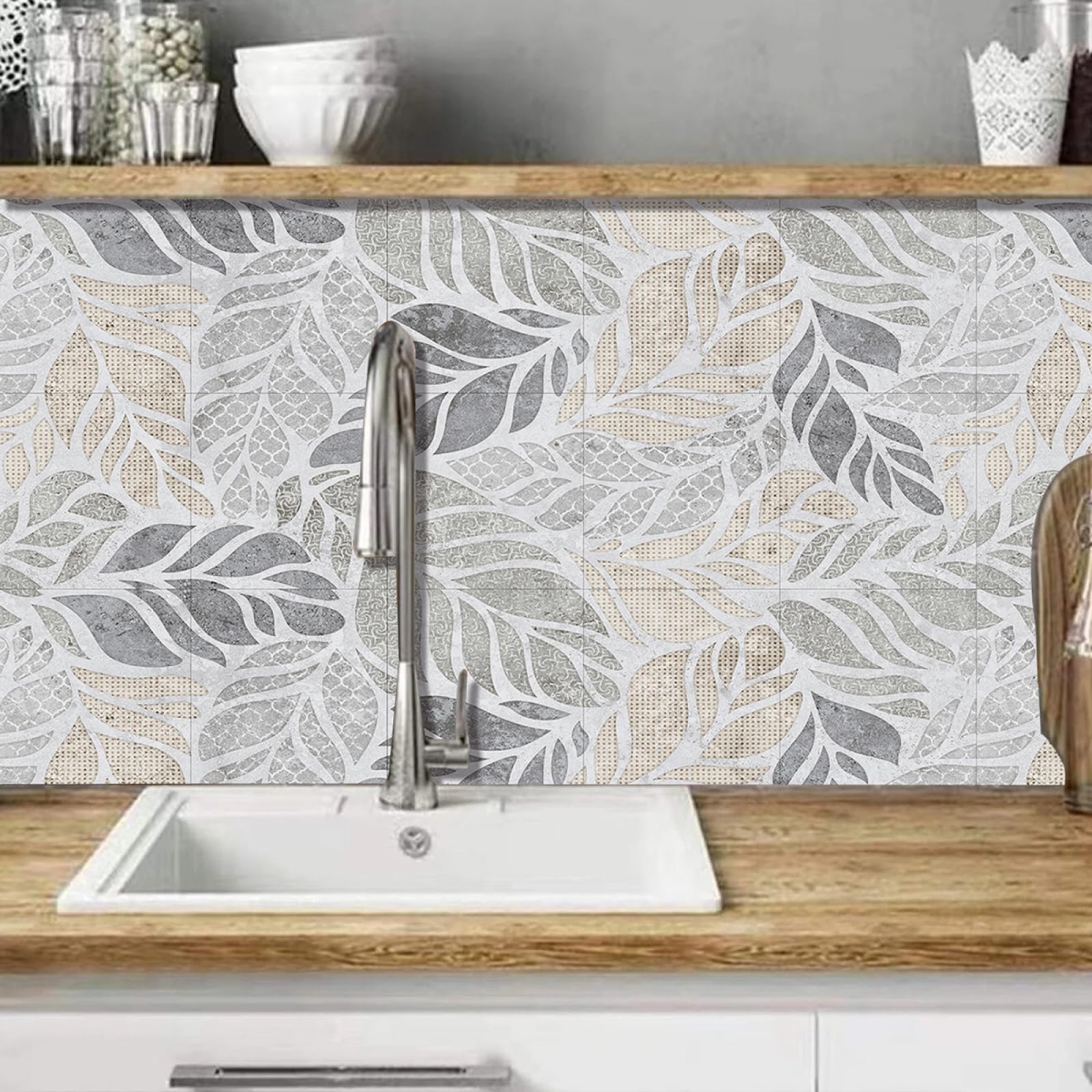 10 Piastrelle Adesive Cucina - Effetto Marmo Grigio, 30x30 Cm