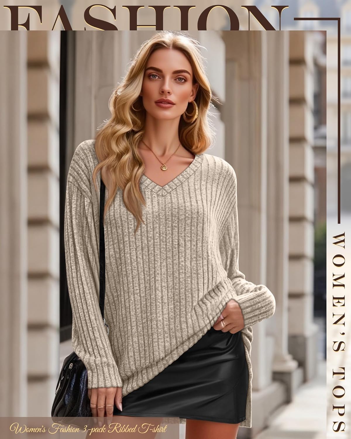 Women's Long Sleeve Sweater, V Neck Oversized Side Split Casual Top Loose Fit Lightweight Knit Pullover Sweaters - Image 3