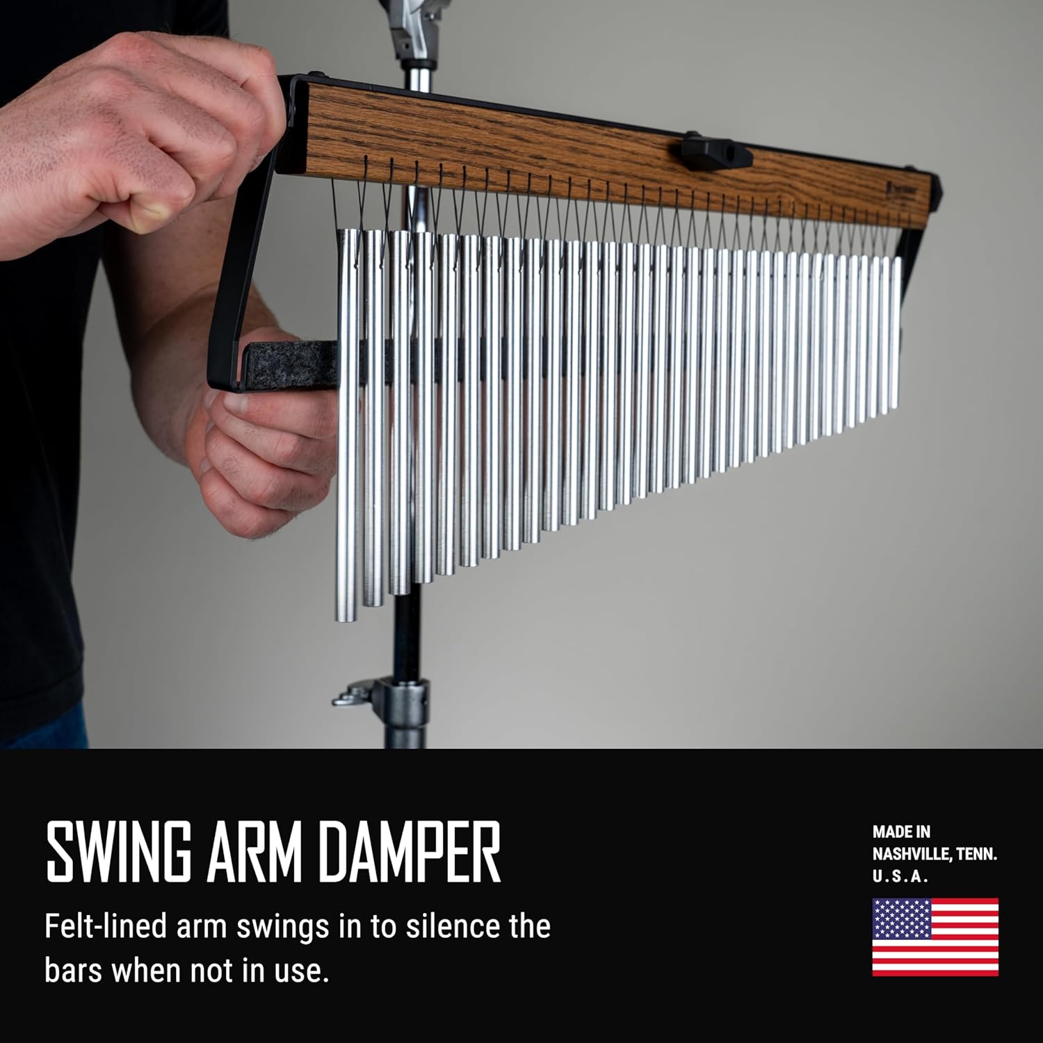 TreeWorks Chimes Full Size Bar Chimes with Dampening Arm and Bag — Made in U.S.A. — Single Row, Tennessee Hardwood (TRE630)