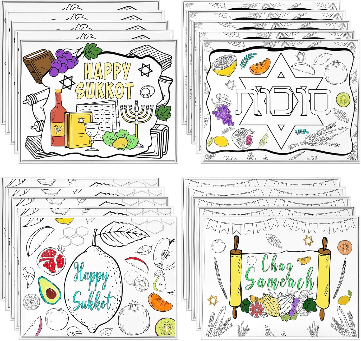 20 Pcs Sukkot Coloring Placemats 11 x 8.7“ Disposable Paper