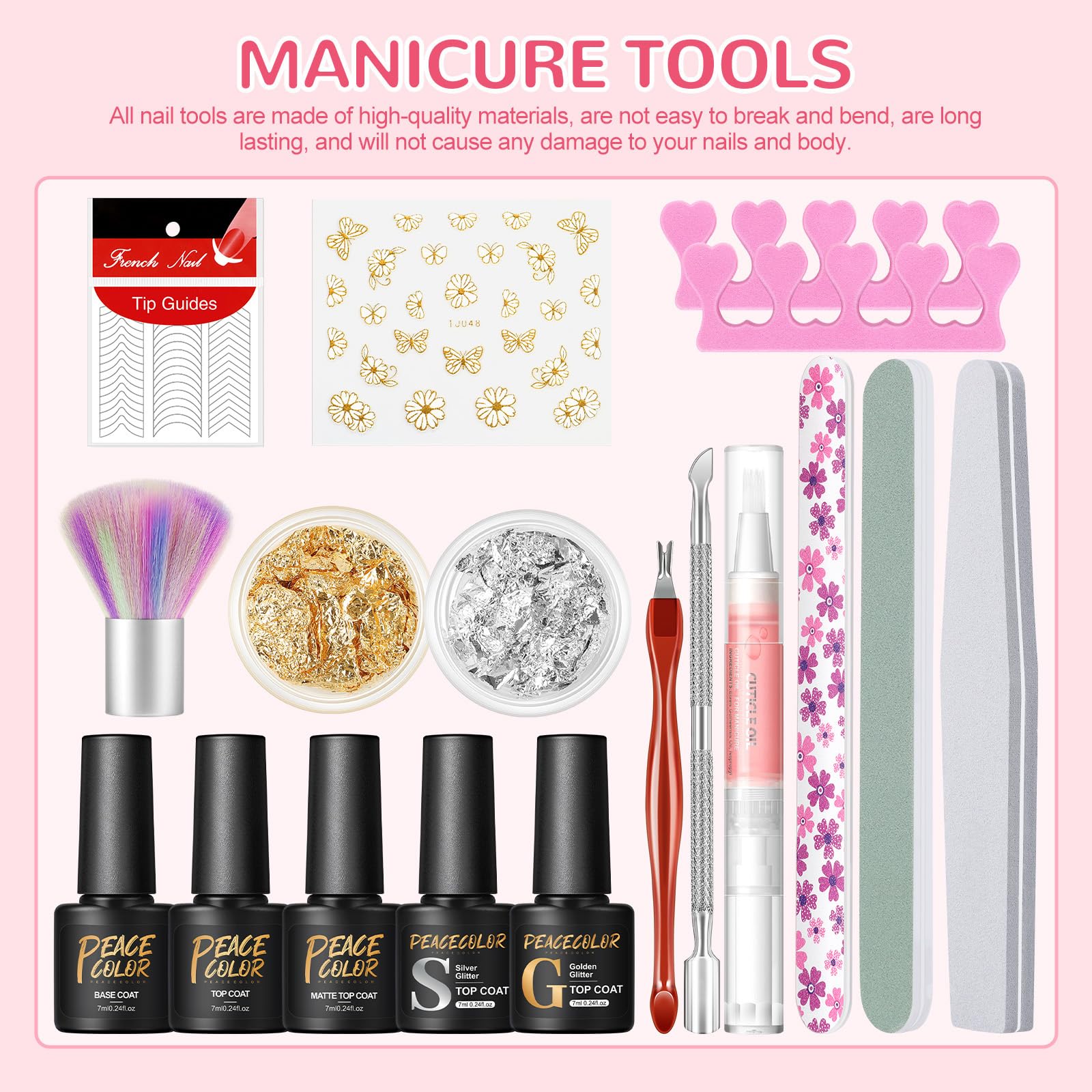 PEACECOLOR 20 Colori Kit Smalto Semipermanente , base e top coat Kit Semipermanente Unghie con Lampada Bianco Rosa Blu Nail Art Manicure Fai da Te Casa