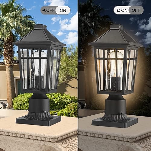 Miniatura 4 de Darkaway Luces de poste para exteriores + lámpara de pared con carcasa de aluminio impermeable con vidrio, iluminación de cubierta de poste de valla